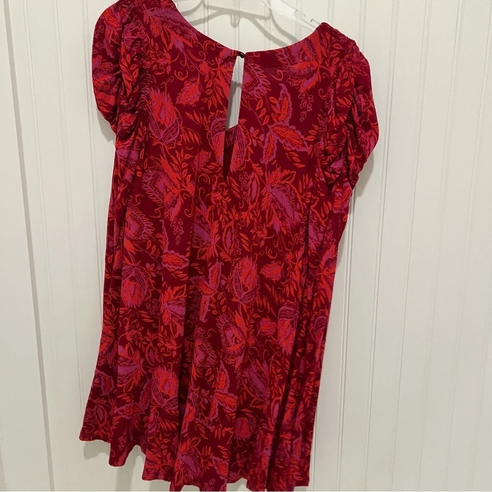 Free People Red and Pink Floral Blouse
